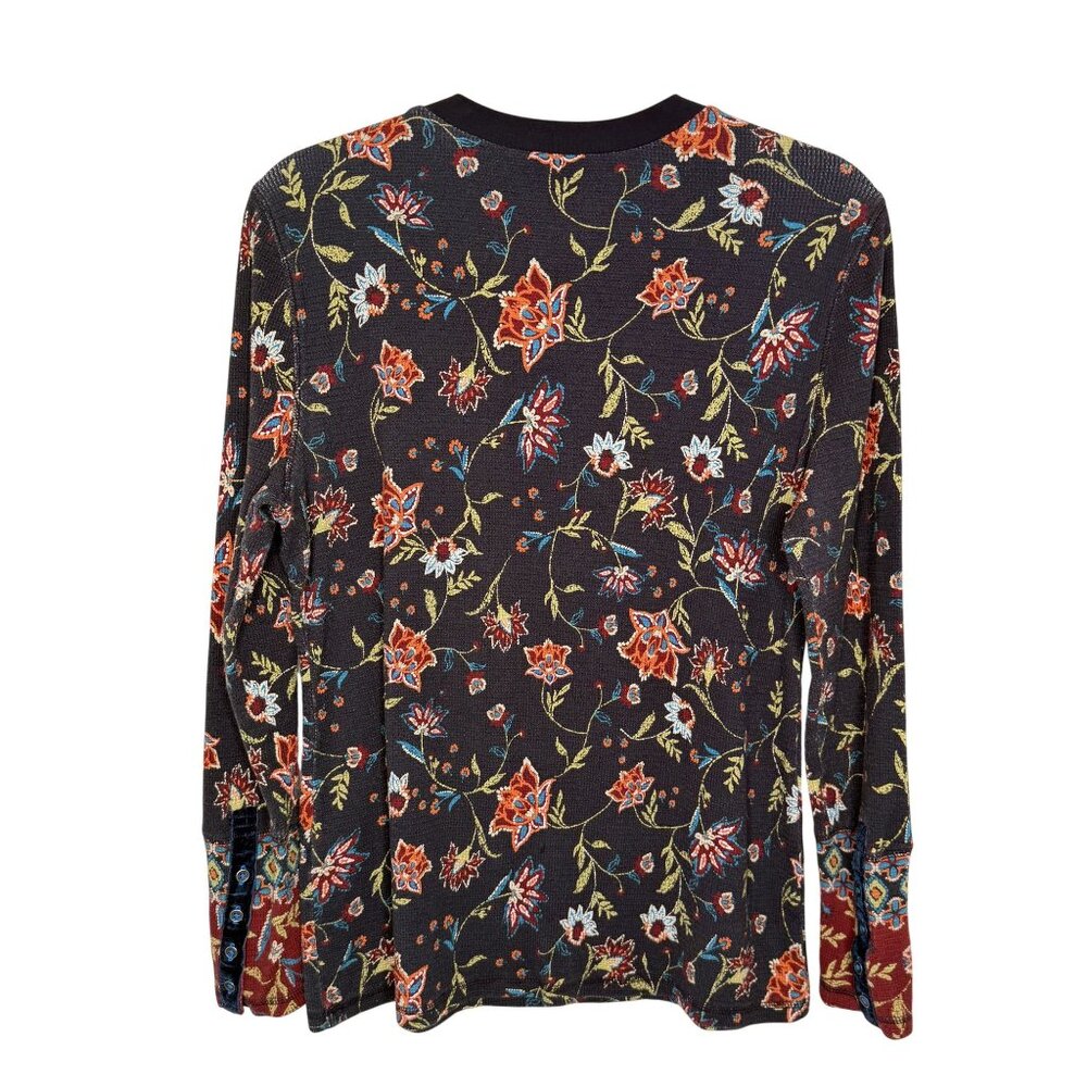 Sundance Floral Long Sleeve Thermal Top With Button Cuff, XL - Picture 2 of 8